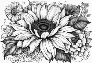 Sunflower, zinnia, poppy, morning glory tattoo idea