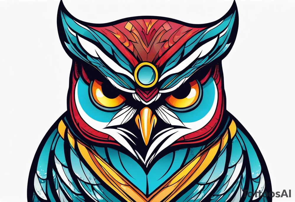 MUSCULAR MEAN OWL SUPERHERO MACOT
 STYLE tattoo idea