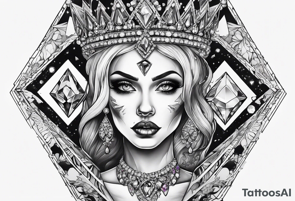 Fancy queen zombie diamonds and gemstones tattoo idea