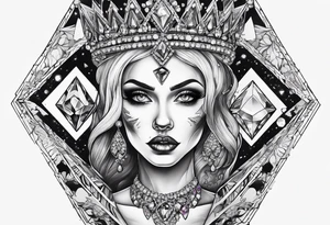 Fancy queen zombie diamonds and gemstones tattoo idea