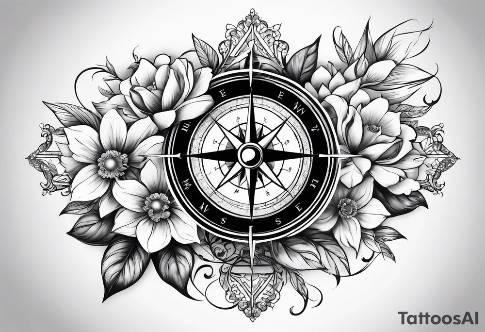 Flowers and compass tattoo tattoo idea