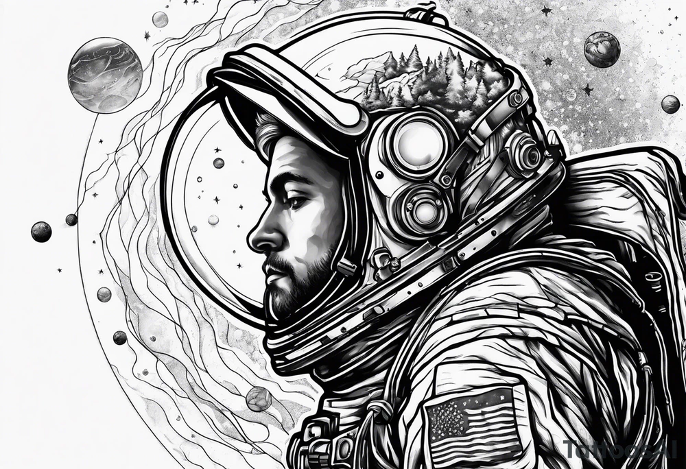 An astronaut floating in space with planets around him tattoo idea An astronaut floating in space with planets around him tattoo idea