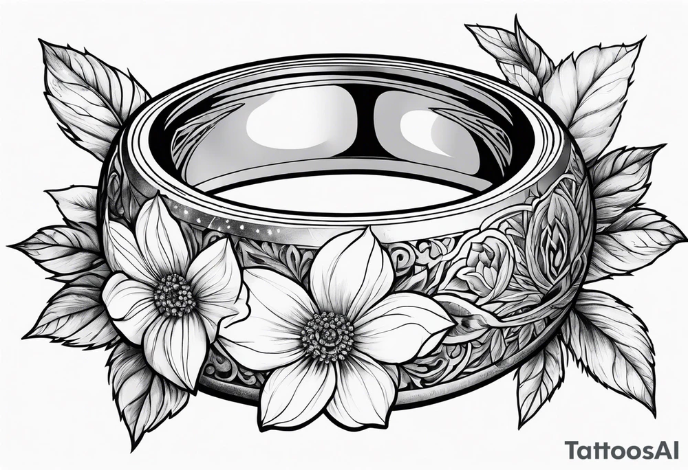 Lord of the rings with foral design tattoo idea