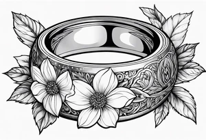Lord of the rings with foral design tattoo idea