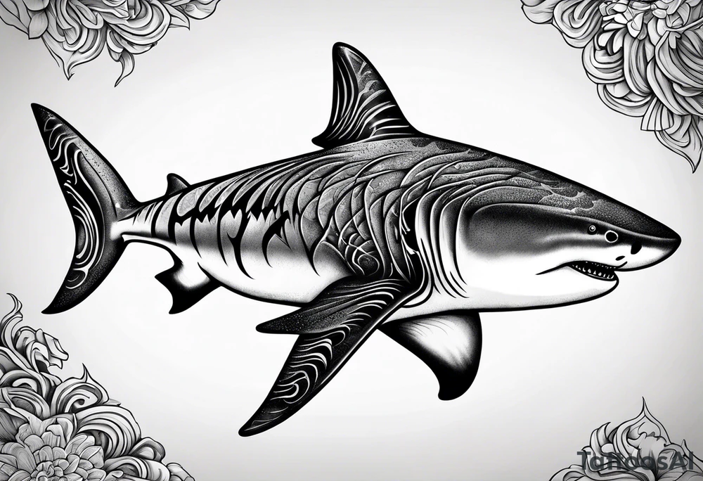 tiger shark with cool texture pattern top view tattoo idea