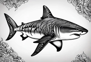 tiger shark with cool texture pattern top view tattoo idea