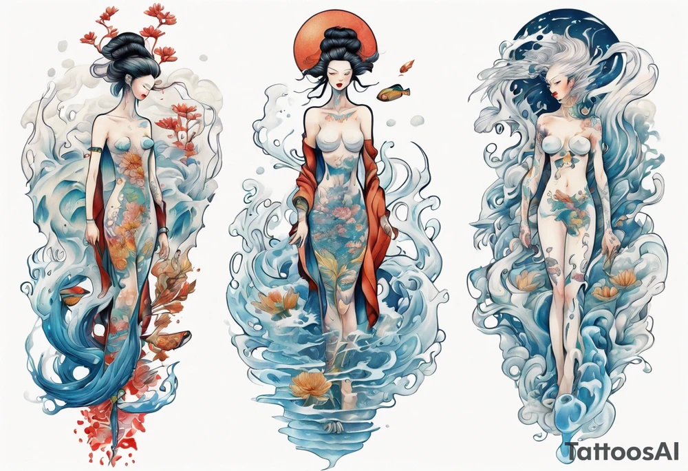 a tall woman made of water tattoo idea