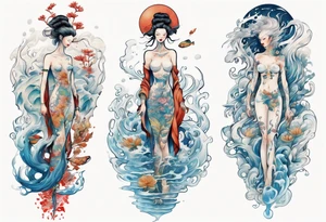 a tall woman made of water tattoo idea