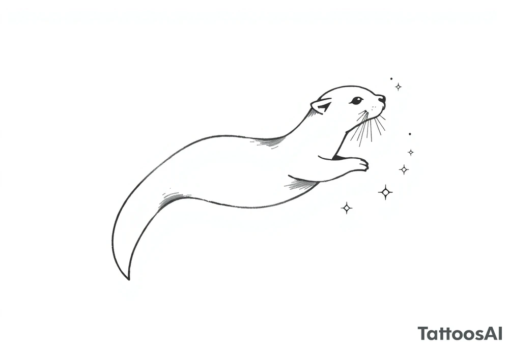 Dopamine molecule behind the outline of a gracefully swimming otter with flourish lines and stars tattoo idea