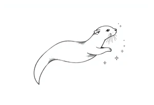 Dopamine molecule behind the outline of a gracefully swimming otter with flourish lines and stars tattoo idea