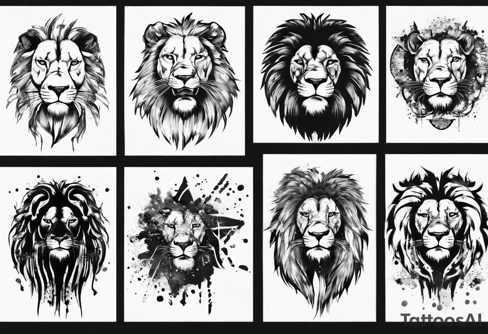Lion, trash polka tattoo idea