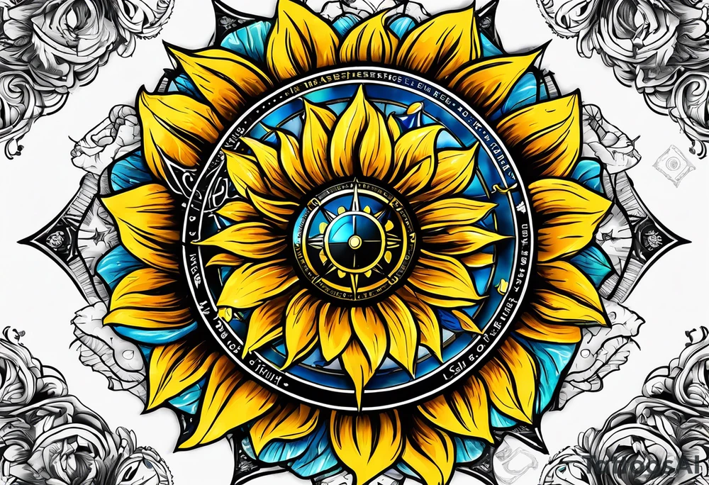 Sunflower and a compass, with the words "To Thine Own Self Be True" tattoo idea