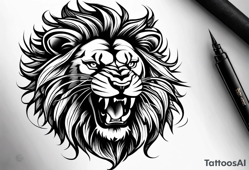 Lion head angry open the mouth more angry tattoo idea