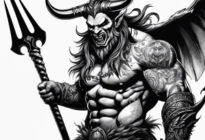 Black and white Caesar looking devil with a pitchfork tattoo idea