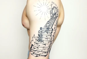 tattoo of a stairway to heaven with a little boy about to take the first step tattoo idea