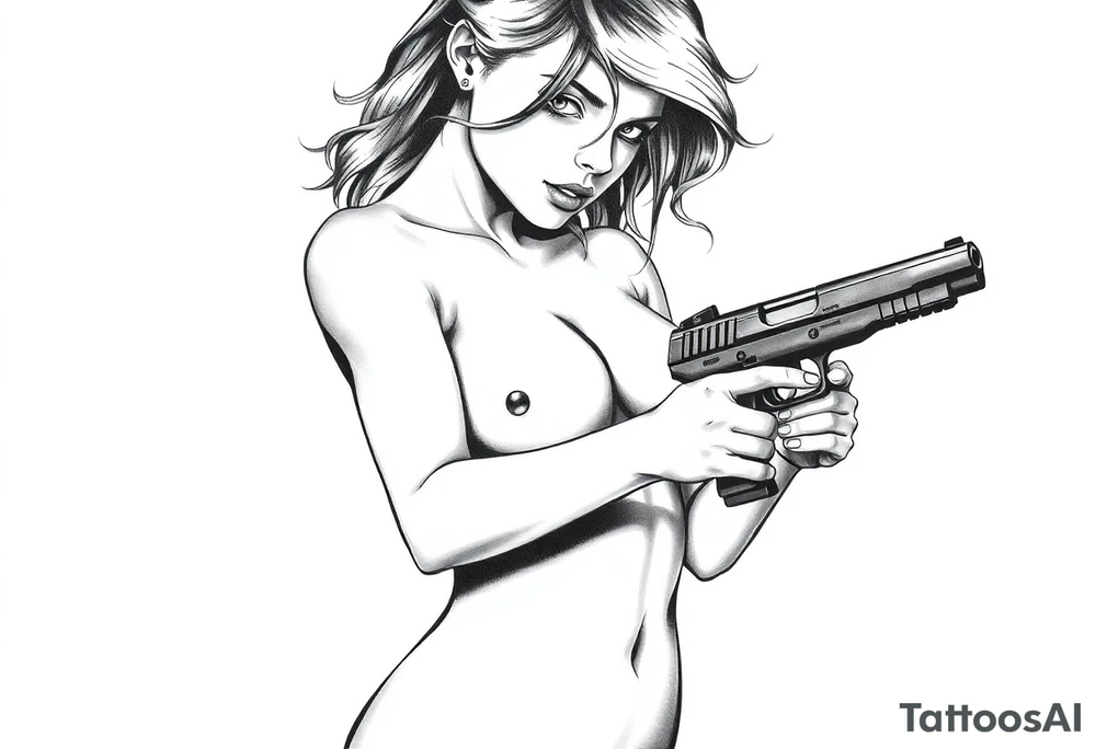 naked girl with gun tattoo idea