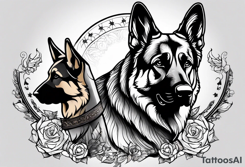 German shepherd outdoor theme arm sleeve tattoo idea