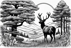 Country scene with deer tattoo idea