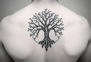 yggadrisl tree of life with circle. names Jai , Phoebe, Imogen, Matilda in the circle tattoo idea