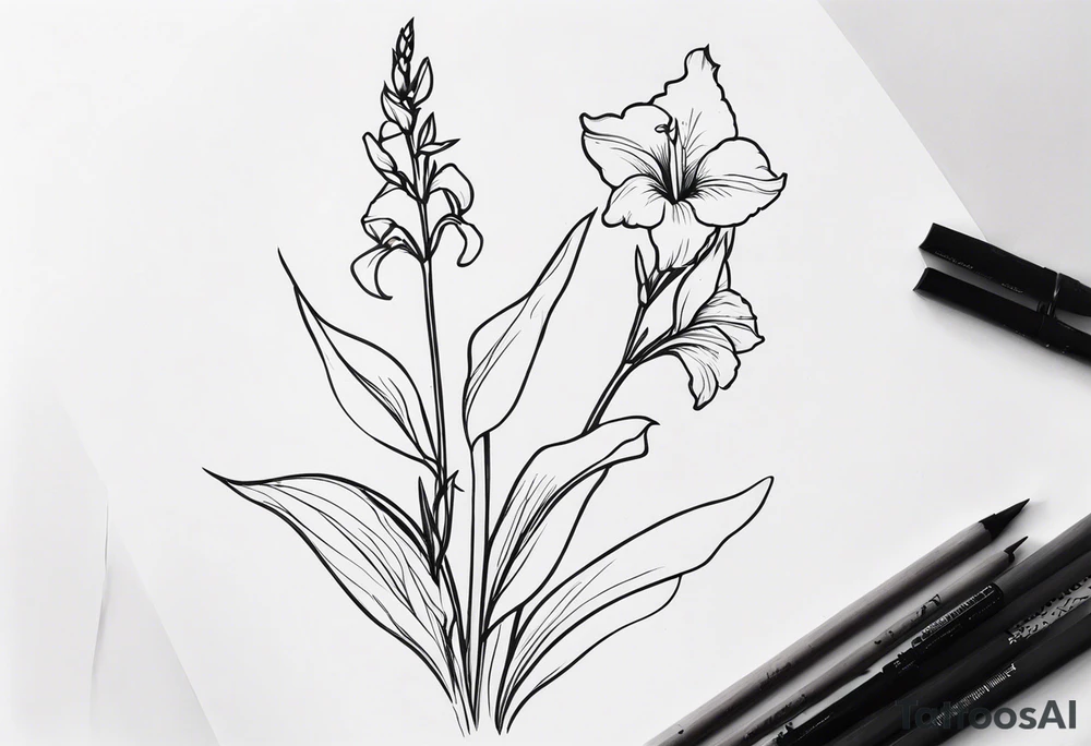 a larkspur and a gladiolas tattoo idea