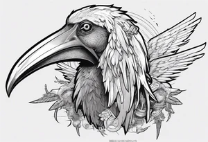 Shoebill with cyberpunk beak and wings tattoo idea