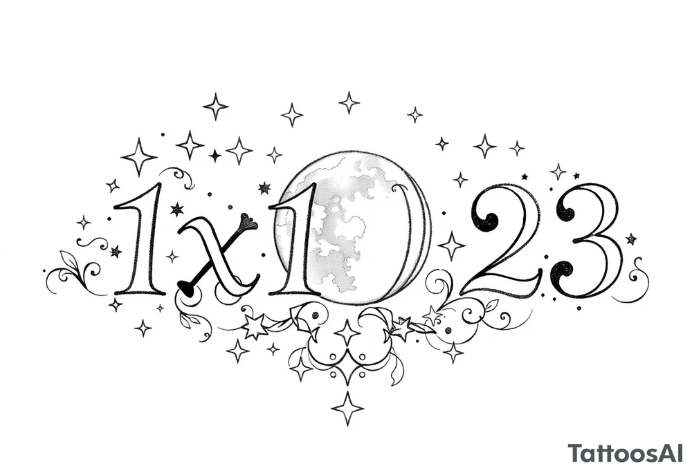 1x10^23 surrounded by cascade of stars and moon tattoo idea