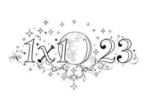 1x10^23 surrounded by cascade of stars and moon tattoo idea