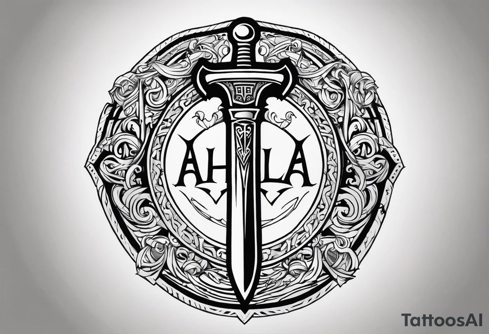 Valhalla round shield sword tattoo idea