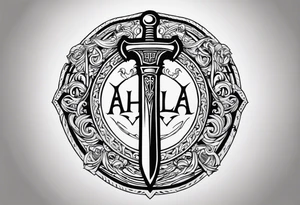 Valhalla round shield sword tattoo idea