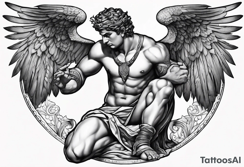 God hermes kneeling naked tattoo idea