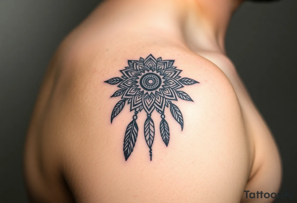 spiritual feathers ornamental mandala shaman tattoo idea