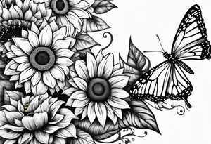 Arm sleeve with sunflowers and butterflies tattoo idea