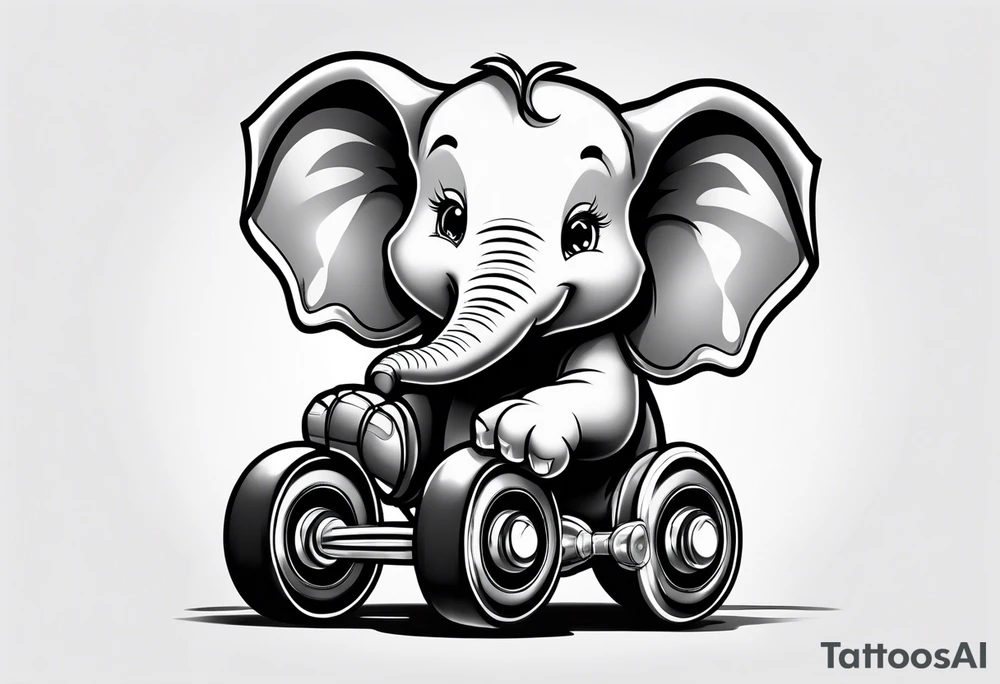 Cartoon baby elephant wearing roller skates tattoo idea