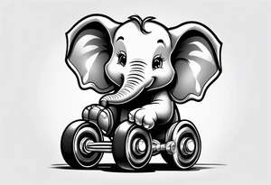 Cartoon baby elephant wearing roller skates tattoo idea