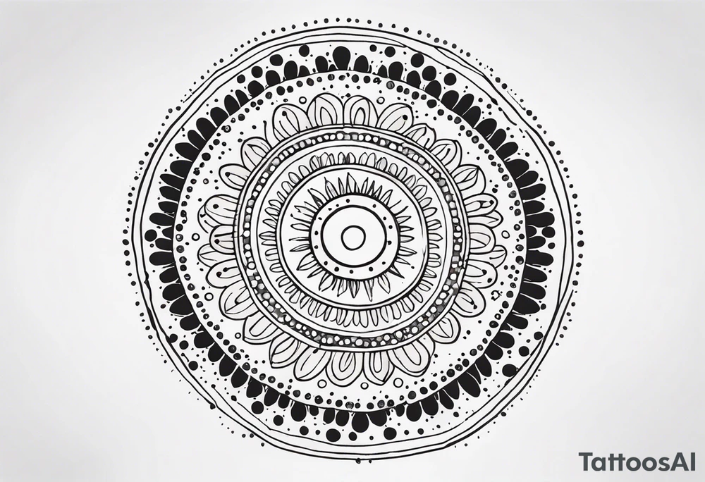simple sunshine mandala made of black dots with circles tattoo idea