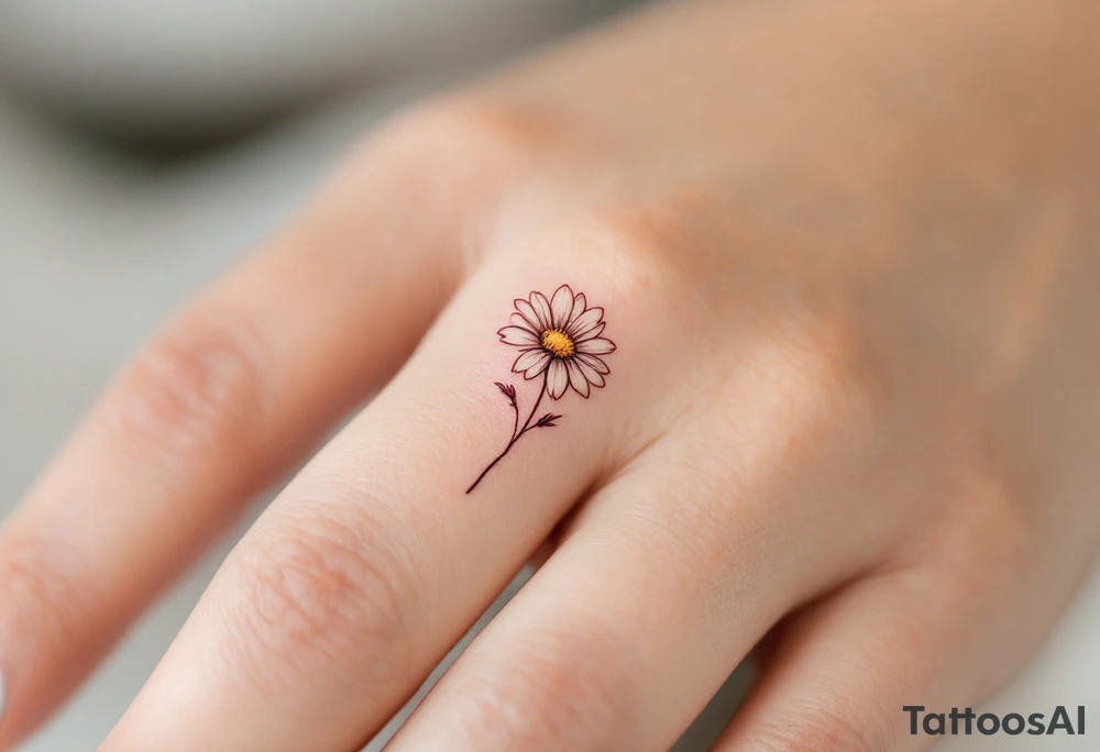 A band around finger with a single engraved daisy tattoo idea