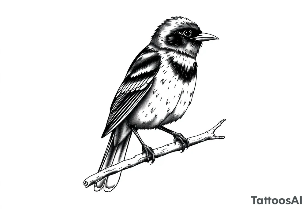 european blackbird male sitting on a branch tattoo idea
