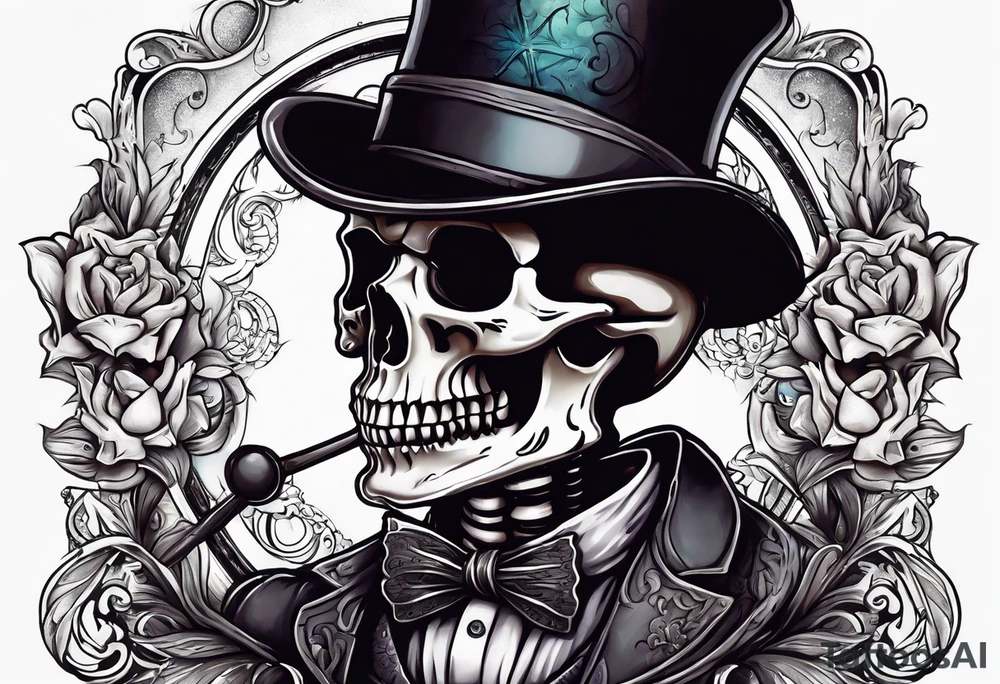 skeleton wearing a top hat holding a holy bible tattoo idea