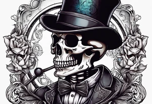 skeleton wearing a top hat holding a holy bible tattoo idea