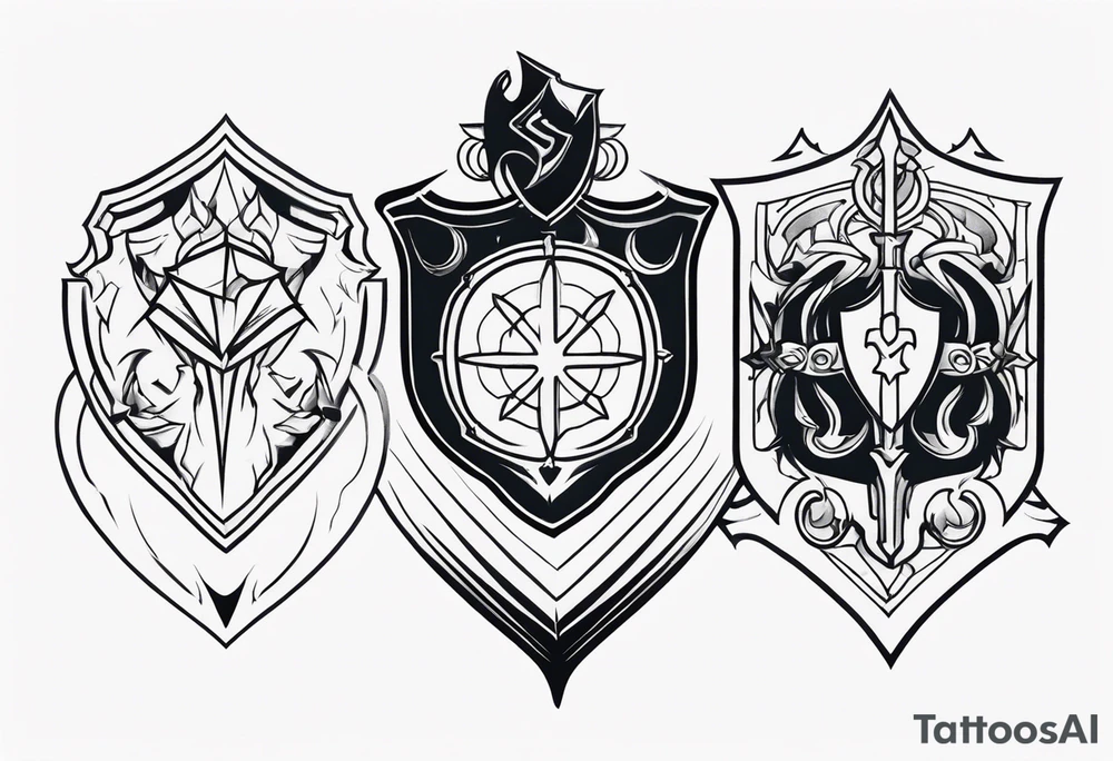 shield shadowy figures inside tattoo idea