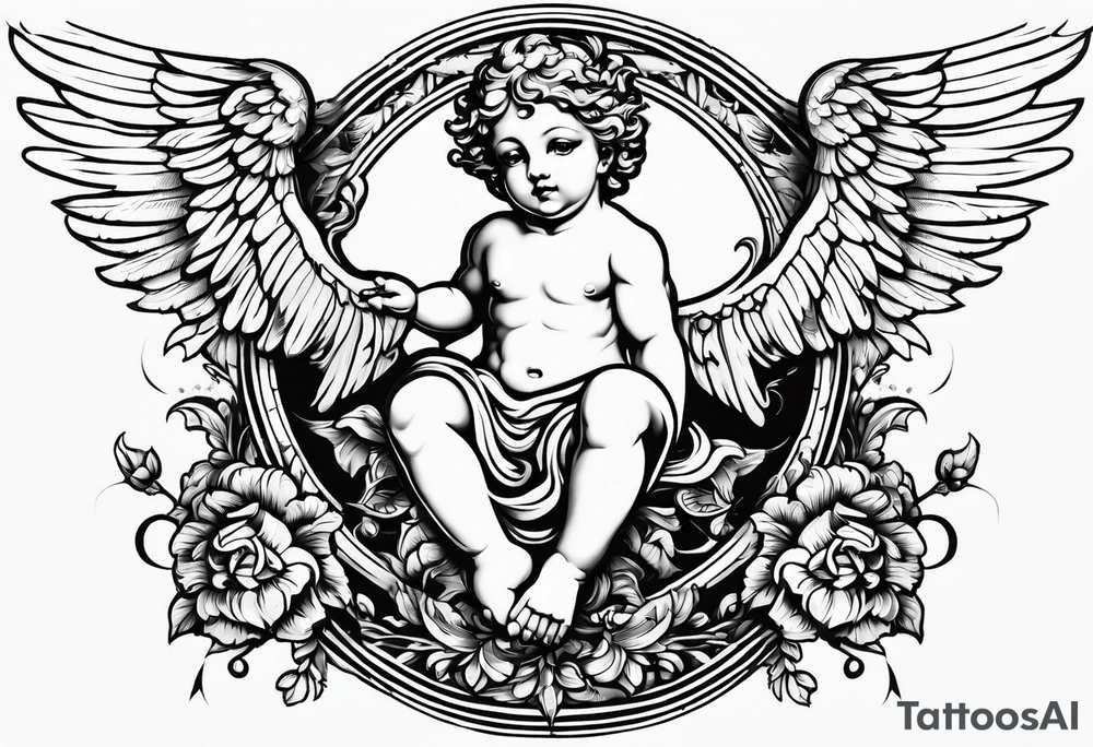 Flying Cherub renaissance style tattoo idea