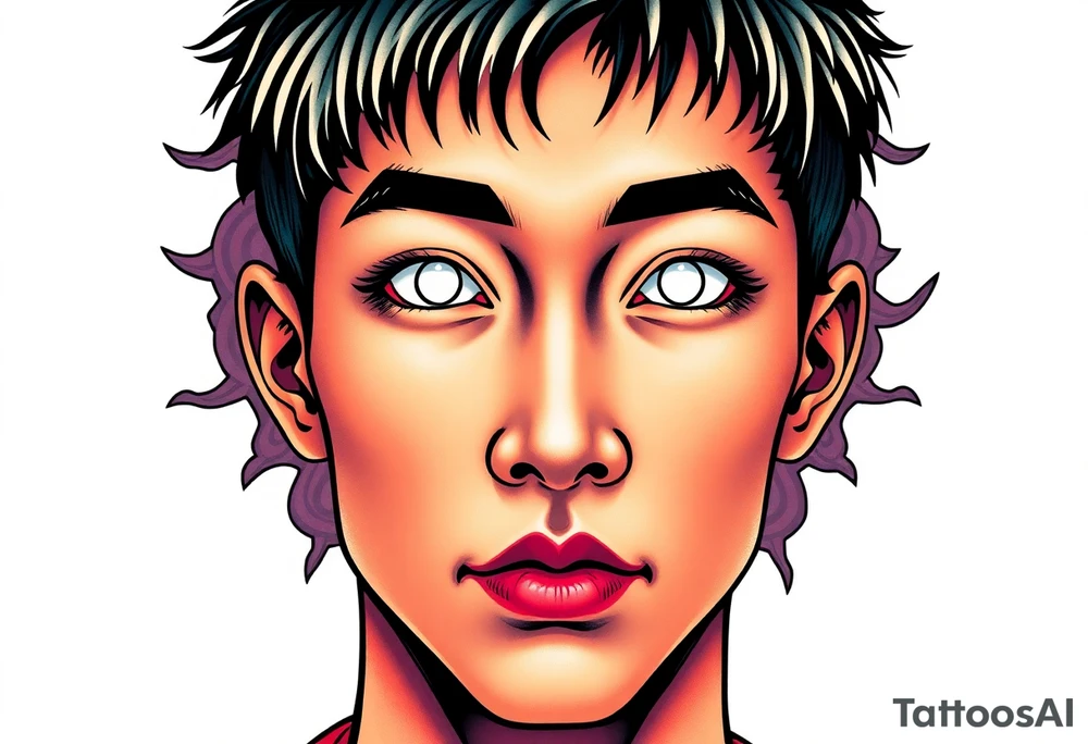 Handsome Asian young guy with white eyes tattoo idea