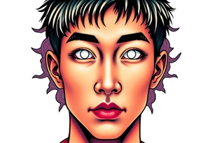 Handsome Asian young guy with white eyes tattoo idea