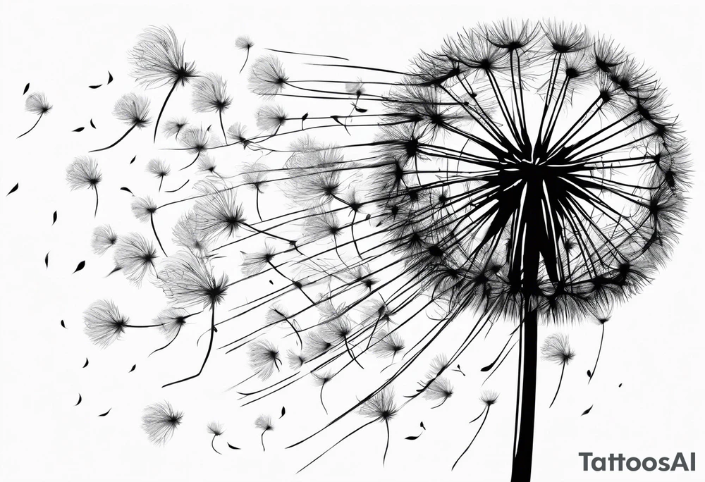 Blowing dandelion flying away , quote I want adventure in the great wide somewhere tattoo idea