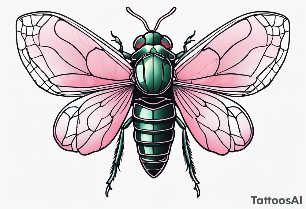 Neo traditional Cicada and pink flower tattoo idea