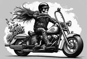 A skeleton riding a Harley motorbike also throwing a bomb at something tattoo idea