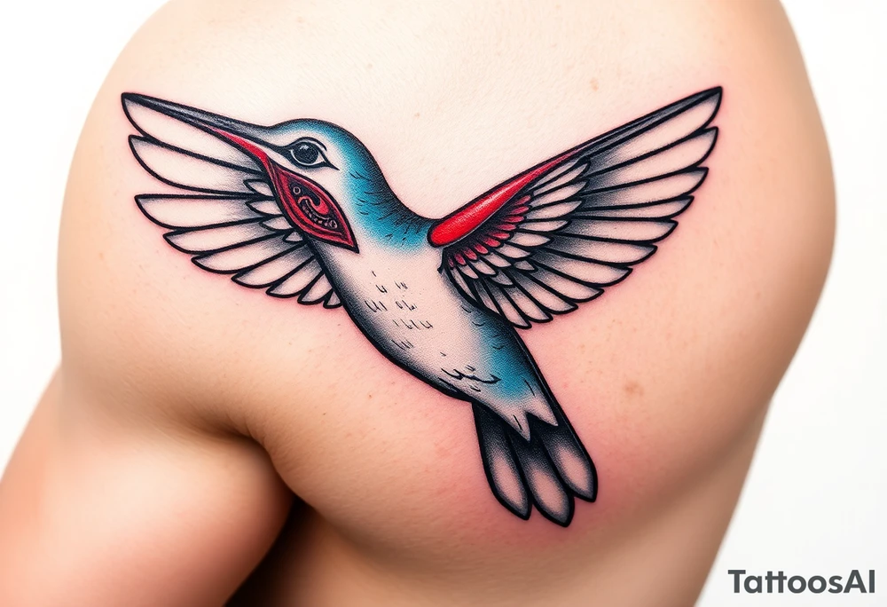 hummingbird with wings made of hieroglyphic symbols(only red , blue and black are possible colors) tattoo idea