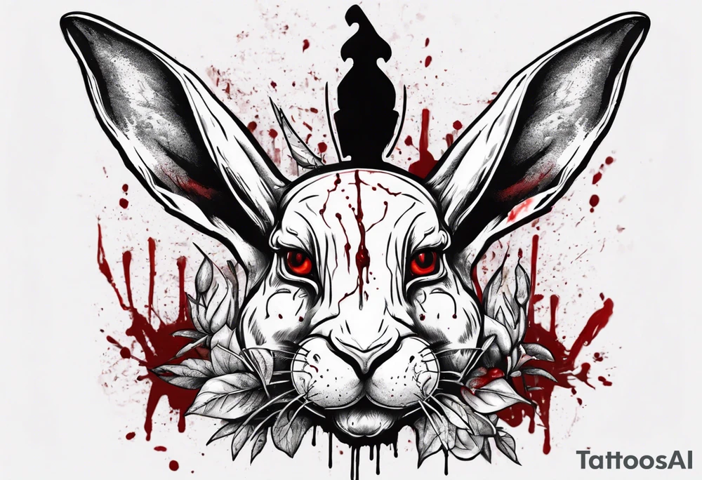 rabbit with bloody face and satanic symbol on its forehead tattoo idea