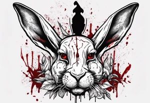 rabbit with bloody face and satanic symbol on its forehead tattoo idea
