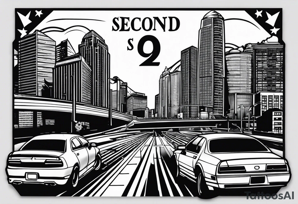 Second st sign and I-95 sign with buildings in the background tattoo idea